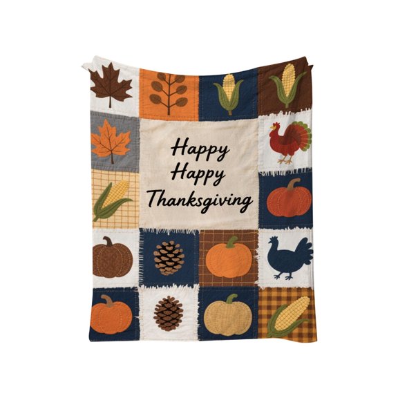 Thanksgiving Themed Flannel Throw Blanket with Rooster and Pumpkin Harvest Print Cozy Lightweight Blanket for Sofa Bed Air Conditioning Season Holiday Decoration Festive Nap Cover