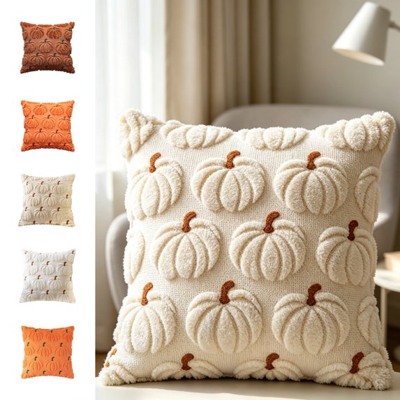 Thanksgiving Themed Pumpkin Tufted Throw Pillow Cover, Pumpkin Pattern Cushion Case Fall Decor, Replacement Pillow Shell for Indoor Autumn Home Layout