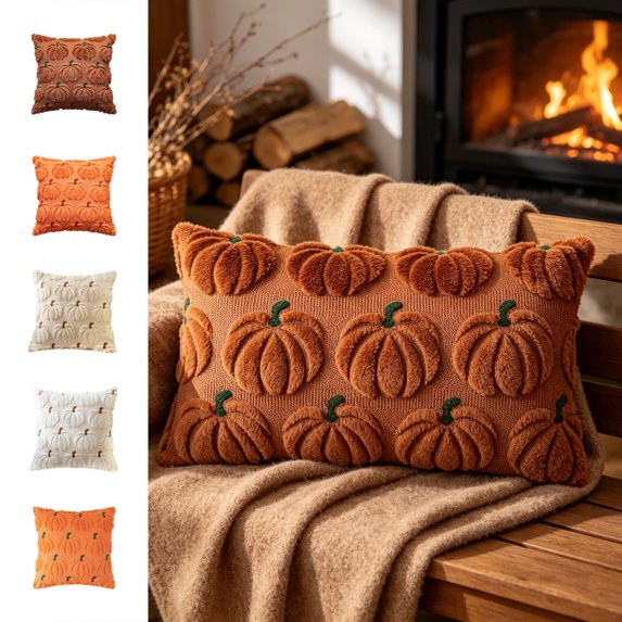 Thanksgiving Themed Pumpkin Tufted Throw Pillow Cover, Pumpkin Pattern Cushion Case Fall Decor, Replacement Pillow Shell for Indoor Autumn Home Layout