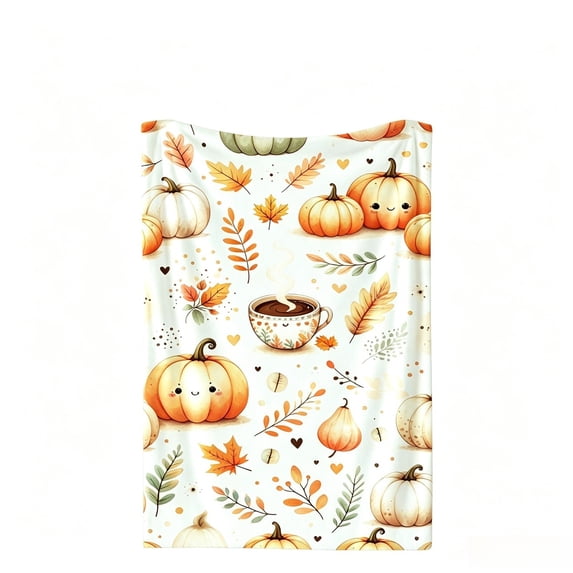 Thanksgiving Throw Blanket Fall Autumn Harvest Flannel Blanket 70x100cm Cute Pumpkin Maple Leaf Pattern Soft Cozy Plush Sofa Bed Camping Warm Lightweight Cover Holiday Decor Gift