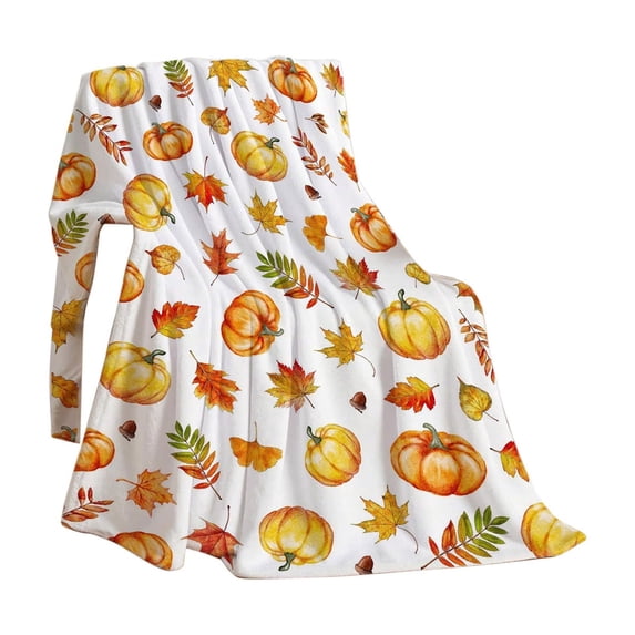 Thanksgiving Throw Blanket Fall Autumn Harvest Flannel Blanket 70x100cm Cute Pumpkin Maple Leaf Pattern Soft Cozy Plush Sofa Bed Camping Warm Lightweight Cover Holiday Decor Gift