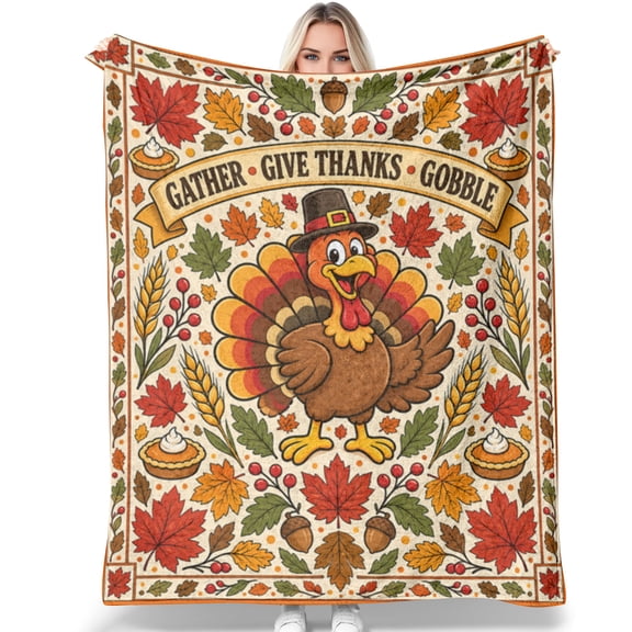 Thanksgiving Throw Blanket, Fall Turkey Flannel Blanket for Bedroom and Living Room, Thanksgiving Gifts for Women, Family, Friends, Teachers, Coworkers 60"x80"