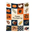 thumbnail image 1 of Thanksgiving Throw Blanket, Happy Thanksgiving Turkey Pumpkin Maple Leaves Patchwork Print Soft Flannel Fleece Blanket, Warm Cozy Fall Blanket for Couch Bed Sofa, Holiday Gift, 1 of 3