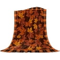 thumbnail image 1 of Thanksgiving Throw Blanket Orange Maple Leaves Fall Fleece Blankets Soft Breathable Check Plaid Buffalo Warm Cozy Bedspread for Thanksgiving Day Couch Bedroom All Seasons Use 50" x 60", 1 of 6