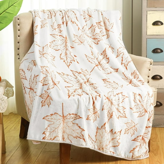 Thanksgiving Throw Blanket Soft Fall Leaves Blanket Autumn Plush Flannel Blanket Fall Warm Throw Blanket Harvest Cozy Blanket for Couch Bed Sofa Holiday, 50 x 60 Inches