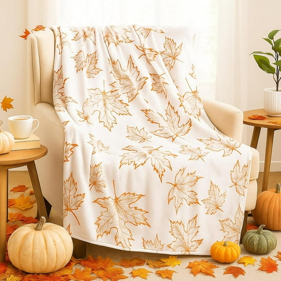 Thanksgiving Throw Blanket Soft Fall Leaves Blanket Autumn Plush Flannel Blanket Fall Warm Throw Blanket Harvest Cozy Blanket for Couch Bed Sofa Holiday, 50 x 60 Inches