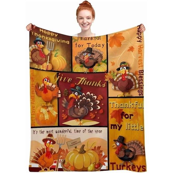 Thanksgiving Throw Blanket Turkey Flannel Blanket for Thanksgiving Decorations Gifts Cozy Warm Blanket for Bedroom Living Rooms Couch Sofa 50"x40"