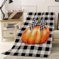 thumbnail image 1 of Thanksgiving Throw Flannel Blanket 40x50In Fall Orange Pumpkin Bow White Black Plaid Super Soft Cozy Bed Blanket, Lightweight Plush Fuzzy Bed Throw for Bedroom Sofa Couch Living Room, 1 of 4