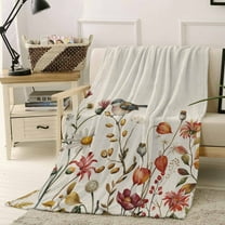Thanksgiving Throw Flannel Blanket 40x60In Fall Plants Bird Leaf Daisy Botanical Linen Super Soft Cozy Bed Blanket, Lightweight Plush Fuzzy Bed Throw for Bedroom Sofa Couch Living Room