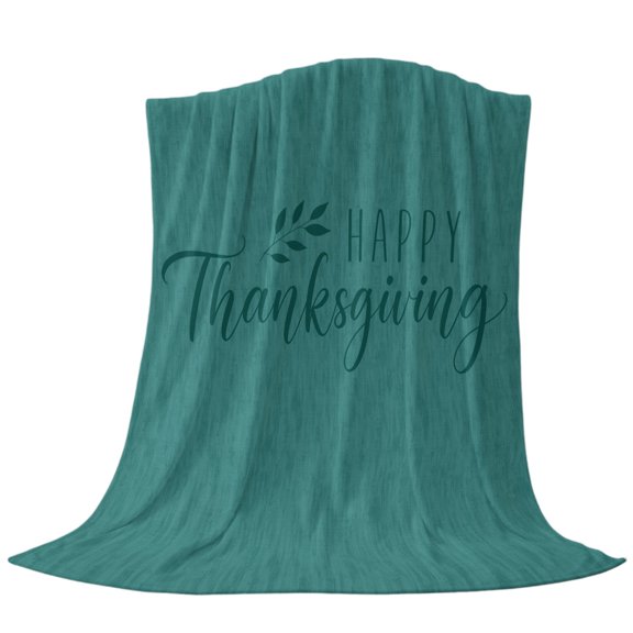 Thanksgiving Throw Flannel Blanket Happy Thanksgiving Script Dark Green Backdrop Pumpkin Super Soft Cozy Bed Blanket, Lightweight Plush Fuzzy Bed Throw for Bedroom Sofa Couch Living Room 50x80in