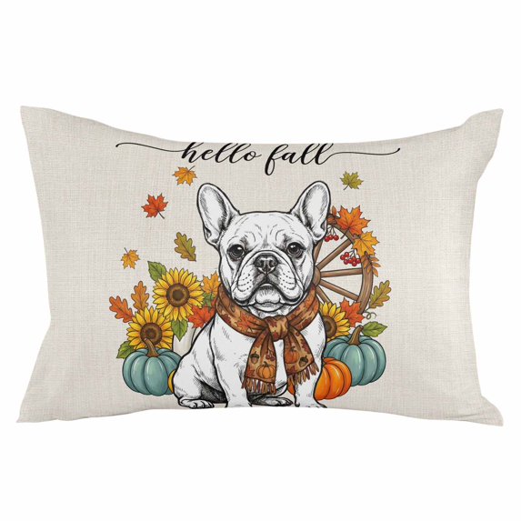 Thanksgiving Throw Pillow 12x20 Inch, Fall Dog Pumpkin Sunflowers Maple Leaves Waterproof Outdoor Pillow Covers with Insert, Decorative Pillowcase Cushion for Couch, Sofa, Bed, Patio, Garden