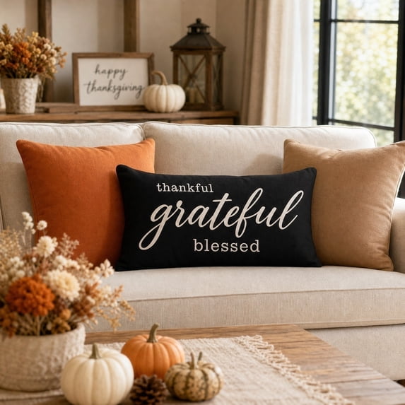 Thanksgiving Throw Pillow Covers 12x20 Inch, Printed Decorative Square Pillowcases, Farmhouse Holiday Cushion Covers for Couch Sofa Living Room Bedroom Outdoor Home Decor