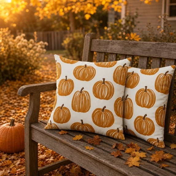 Thanksgiving Throw Pillow Covers 18x18 Inch Set of 2, Pumpkin Decorative Square Pillowcases, Farmhouse Holiday Cushion Covers for Sofa Living Room Home Fall Halloween Thanksgiving Decor