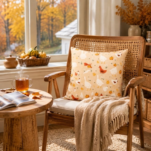 Thanksgiving Throw Pillow Fall Harvesting Cushion, Soft Linen Velvet Pillow with Pumpkin Maple Leaf Print for Sofa Couch Decor