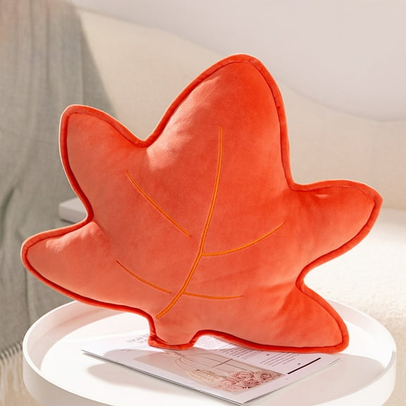 Thanksgiving Throw Pillow, Fall Maple Leaf Ginkgo Leaf Shape Plush Pillow for Autumn Halloween Home Sofa Decor(Red)