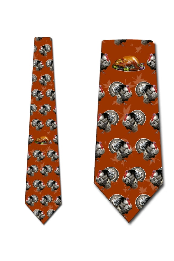 Thanksgiving Ties Mens Turkey Dinner Orange Necktie by Three Rooker