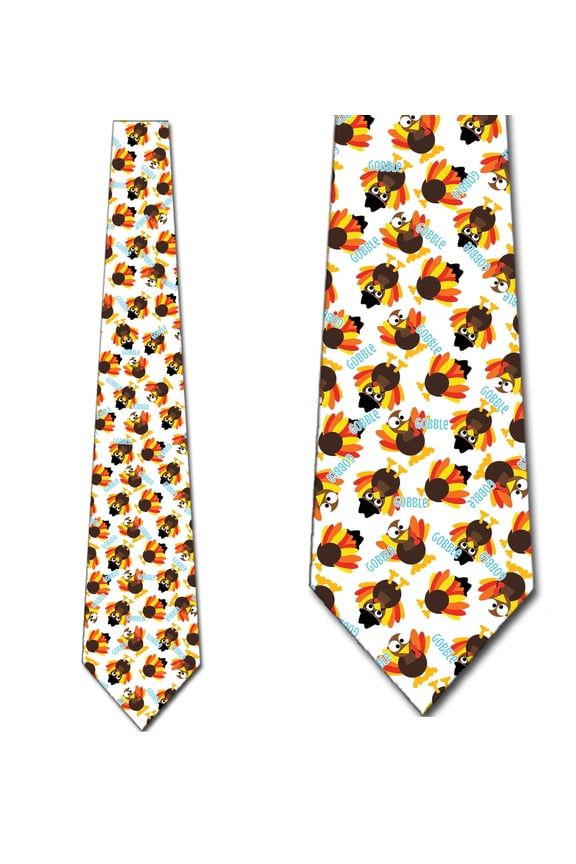 Thanksgiving Ties Mini Gobble Necktie - White Necktie Mens Tie by the Three Rooker Necktie Company