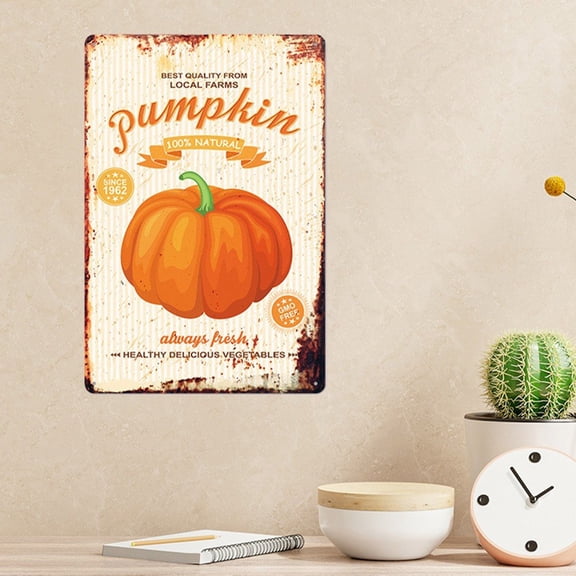 Thanksgiving Tin Sign Pumpkin Retro Metal Decorative Sign Wall Decor Vintage Pumpkin Wall Stickers for Farm Fresh Farmers Market