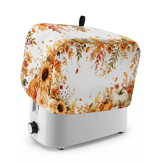 Thanksgiving Toaster Cover 4 Slice, Fall Pumpkins Sunflowers Farmhouse Leaves Dustproof Bakeware Oven Protector with Top Hook, Waterproof Small Kitchen Appliance Toasters Dust Cover, 12"x11"x8"