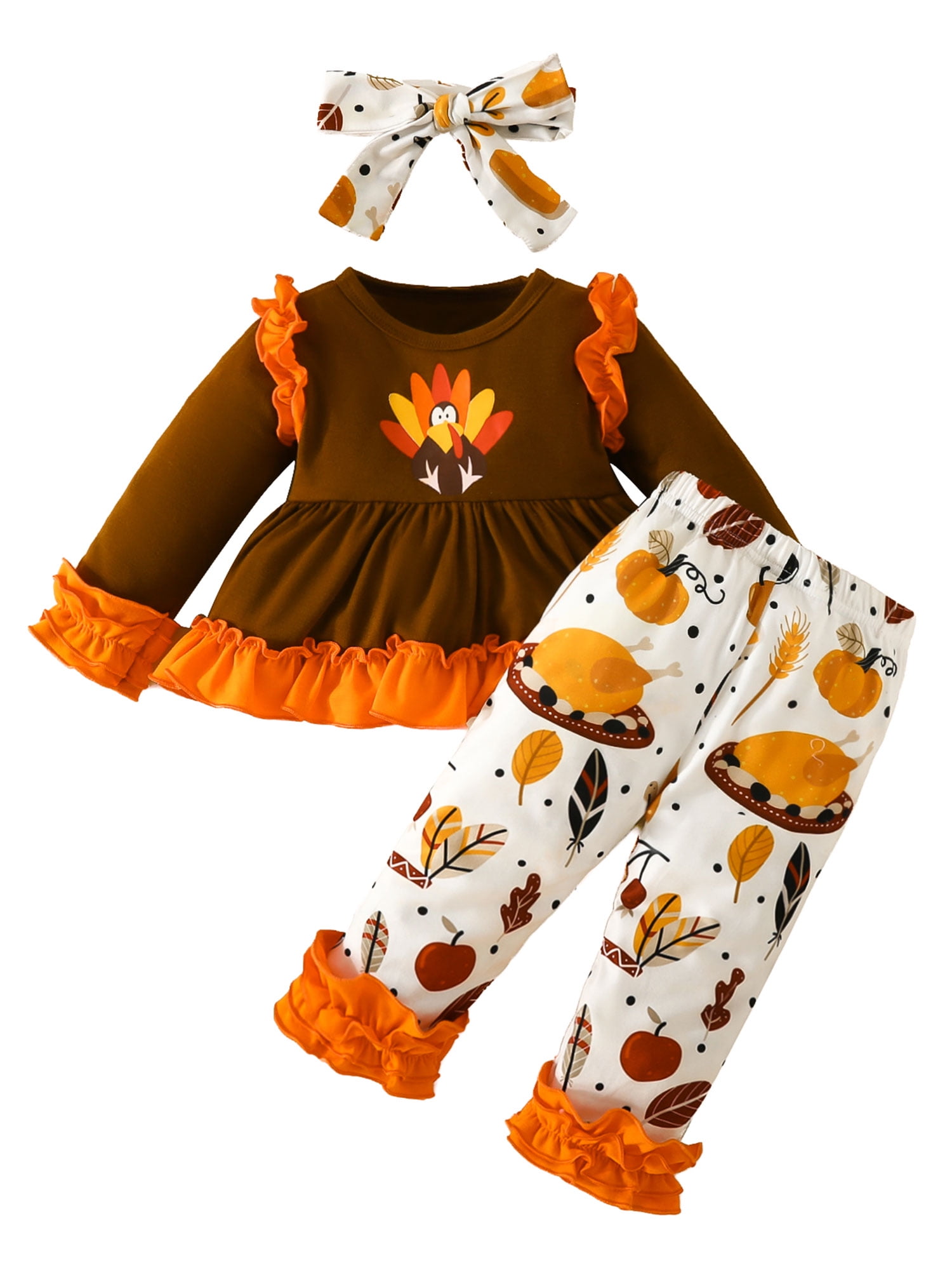 Thanksgiving Toddler Baby Girls Outfits Turkey Print Long Sleeve