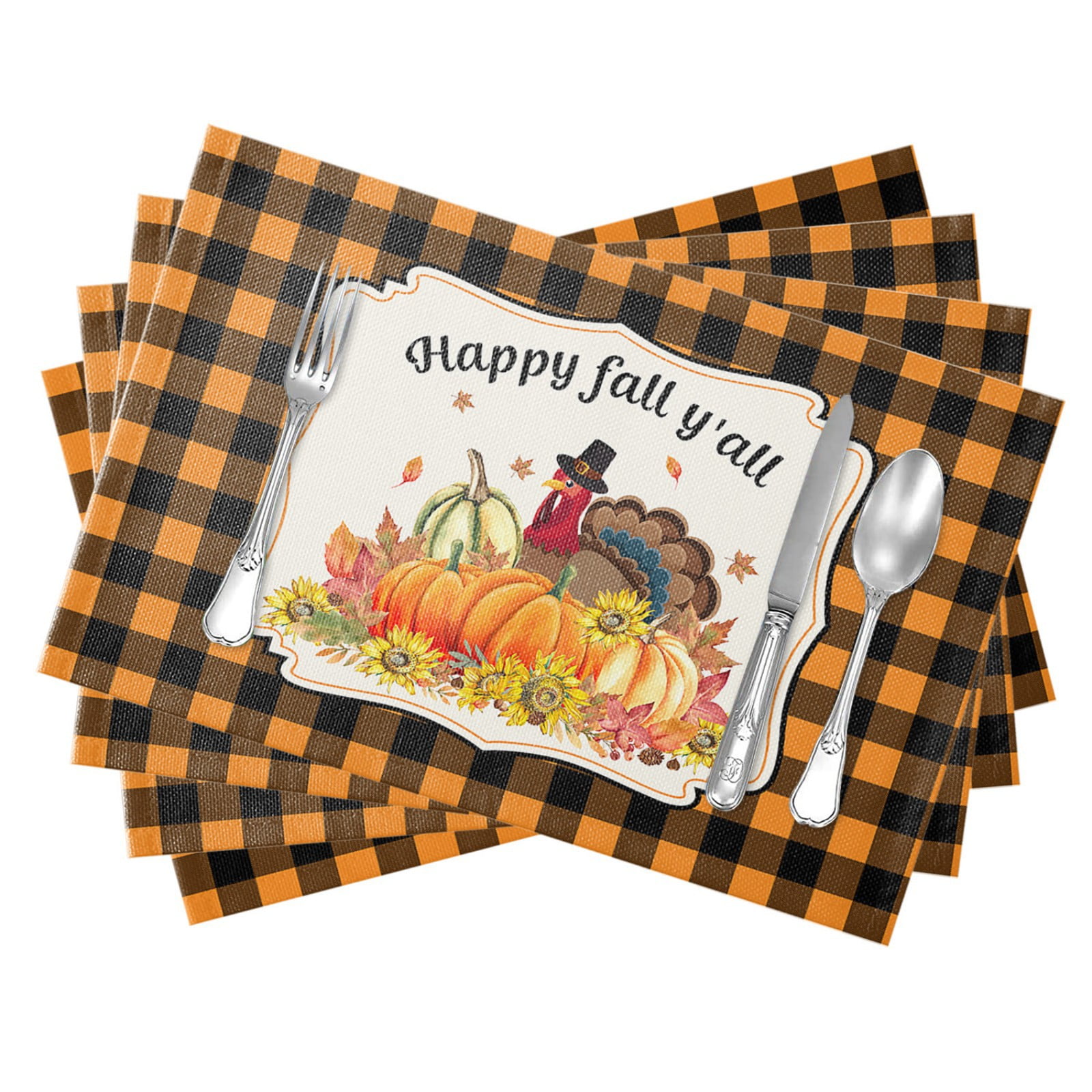 Thanksgiving Traditions Autumn Harvest Printed Cotton Linen Fabric Insulation Western Placemat