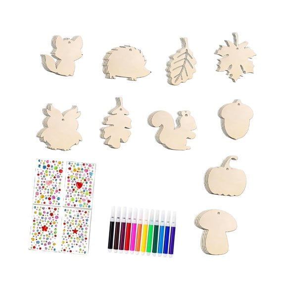 Thanksgiving Tree Ornament Leaves Shape Wood Slices Fall Hanging Decor with Multiple Animal Designs for Harvest Festival