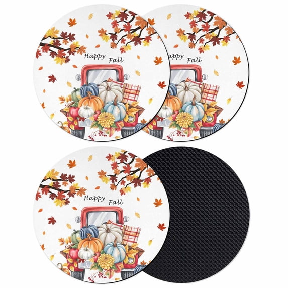 Thanksgiving Truck Coasters Set of 4, Absorbent Coasters for Drinks, Autumn Maple Leaf Harvest Pumpkin Coaster for Desk Coffee Table Protection, Home Decor House Warming Gifts 4"