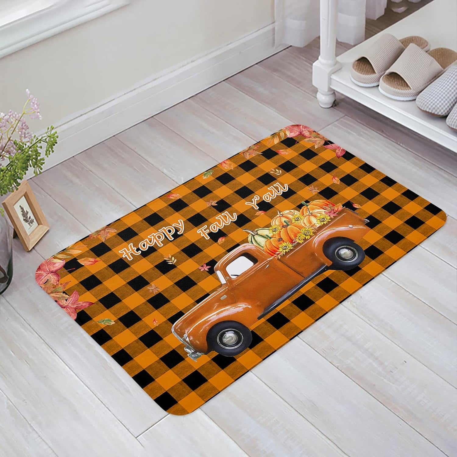 Thanksgiving Truck Loads of Pumpkin Indoor Doormat Low Pile Mat 16 X 24 Inches Happy