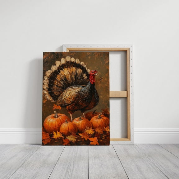 Thanksgiving Turkey Art Print Autumn Harvest Decor With Pumpkins & Leaves Rustic Farmhouse Wall Accent Wall Art, Modern Wall Decor, 8x12 UNFRAMED