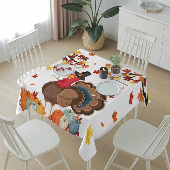 Thanksgiving Turkey Autumn Pumpkin Table Cloth 54x54in, Waterproof Square Tablecloth Wipeable Tablecloths Fall Maple Leaf Table Covers for Dining Tables Party Indoor Outdoor