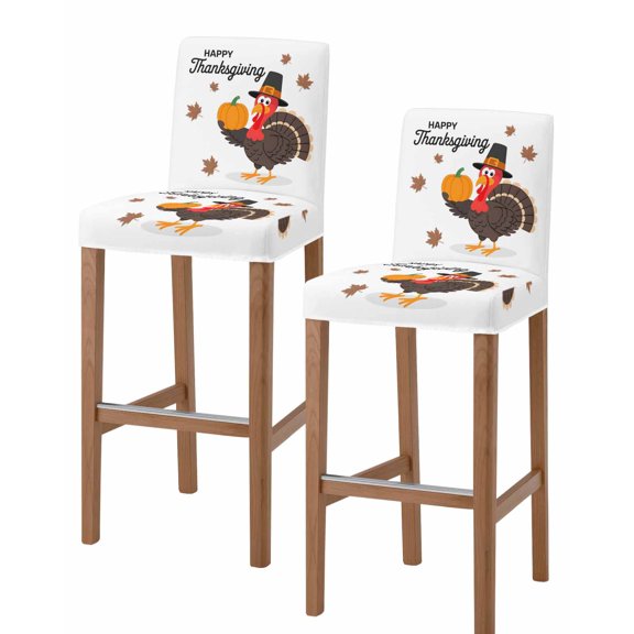 Thanksgiving Turkey Bar Stool Covers Set of 2, Fall Modern Minimalist Maple Leaf Stretch Washable Bar Chair Covers with Backs, Removable Pub Counter Height Chair Cover for Kitchen Dining Room Cafe