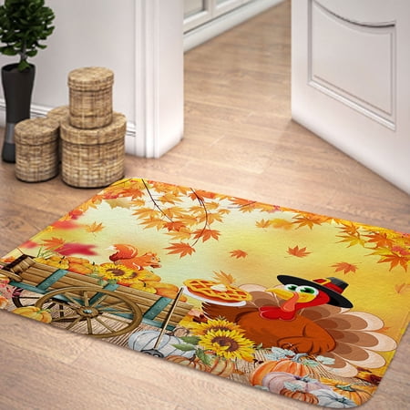 Thanksgiving Turkey Bathroom Rugs, Farmhouse Pumpkin Fall Autumn Harvest Bathroom Rugs Fall Bathroom Set Holiday Non-Slip Bath Carpet, Bath Mats for Bathroom Floor, Tub and Shower(17"X29")