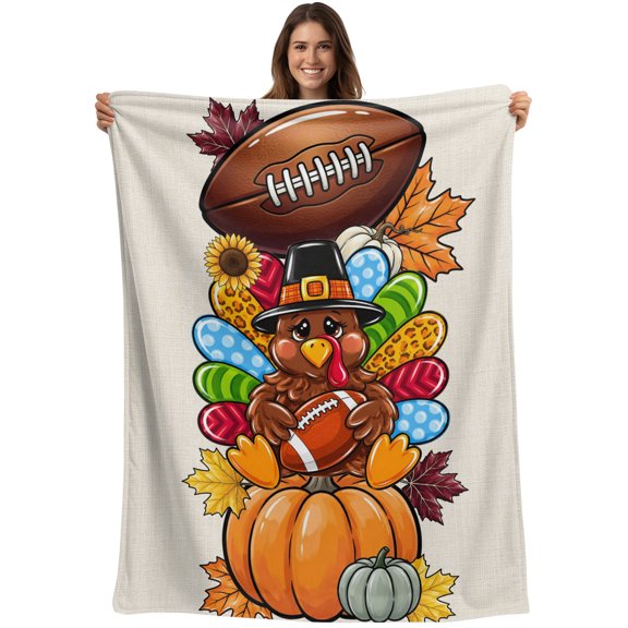 Thanksgiving Turkey Blanket Soft Cozy Warm Throw Blanket for Couch, Plush Fuzzy Flannel Blankets for Sofa, Fall Pumpkin Football Maple Leaves Bed Blankets Lightweight Gifts for Women, 30"x40"
