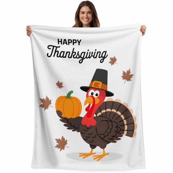 Thanksgiving Turkey Blanket Soft Cozy Warm Throw Blanket for Couch, Plush Fuzzy Flannel Fleece Blankets for Sofa, Fall Modern Minimalist Maple Leaf Bed Blankets Lightweight Gifts for Women, 30"x40"