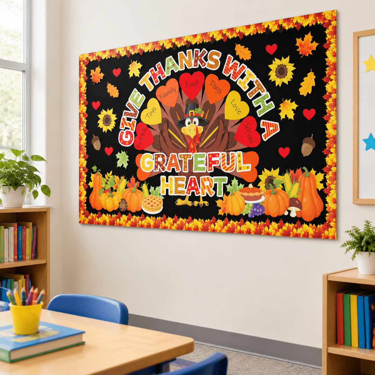 Thanksgiving Turkey Bulletin Board Decorations Set, Fall Paper Cutouts ...