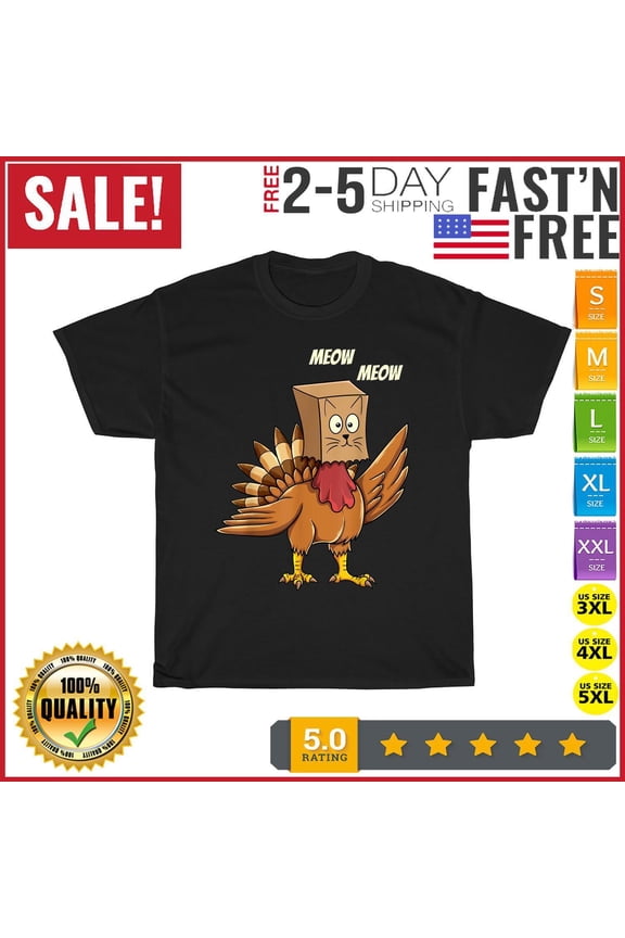 Thanksgiving Turkey Cat Meow Funny Vintage T Shirt Men Fashion Women Kid T Shirt
