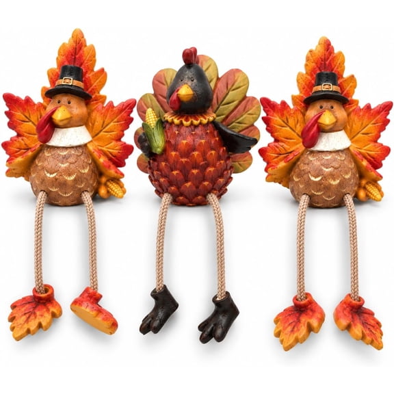 Thanksgiving Turkey Ceramic Shelf Sitters Decorations 3 Pack Table Topper