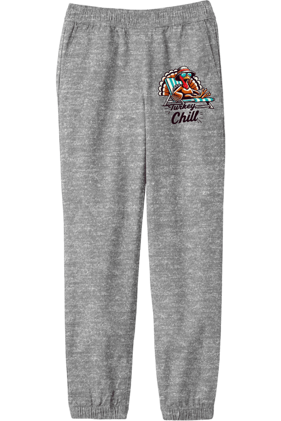 Thanksgiving Turkey Chill Adult Heather Gray Jogger Pants-Medium