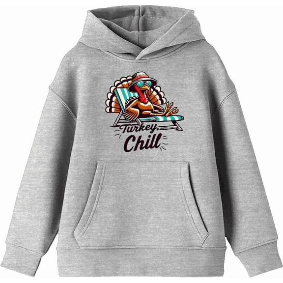 Thanksgiving Turkey Chill Adult Heather Gray Long Sleeve Hoodie-XL