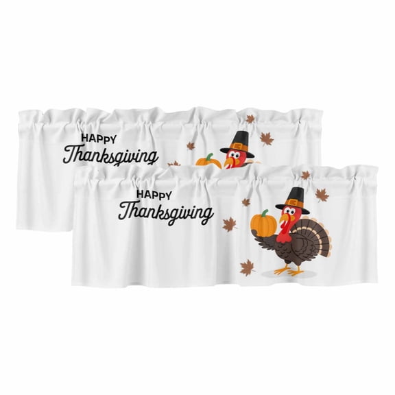 Thanksgiving Turkey Curtain Valances for Windows, Kitchen Valance Window Treatments Panel 2 Pack, Fall Modern Minimalist Maple Leaf Rod Pocket Short Curtains for Bathroom Bedroom 54 x 18 Inch