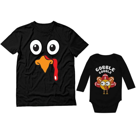 Thanksgiving Turkey Dad Men Shirt Baby Long Sleeve Bodysuit Matching Set Baby Black 12M (6-12M) / Men Black Small