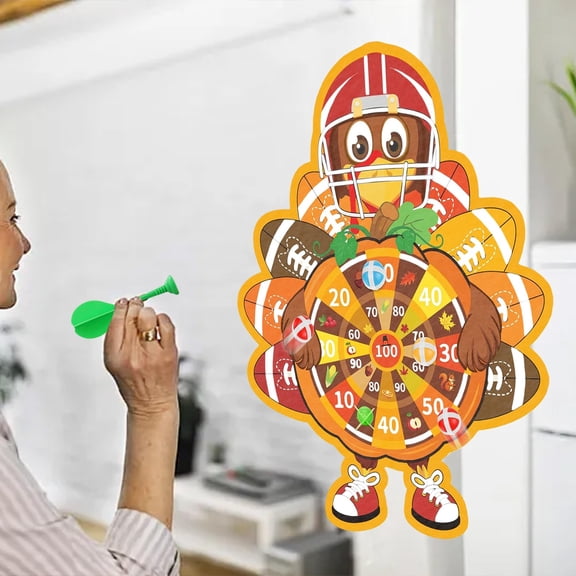 Thanksgiving Turkey Dart Game Set, Double Sided Dart Board with 6 Balls and 6 Darts, Indoor Outdoor Hanging Game for Party Family Birthday Gift