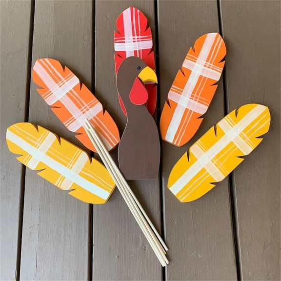 Thanksgiving Turkey Decor, Fall Flower Pot Wooden Sticks for Home, Rustic Turkey Gardening Decorations for Thanksgiving Table, Farmhouse Autumn Centerpiece Blocks for Harvest, 1 Set, 5.9 Inches