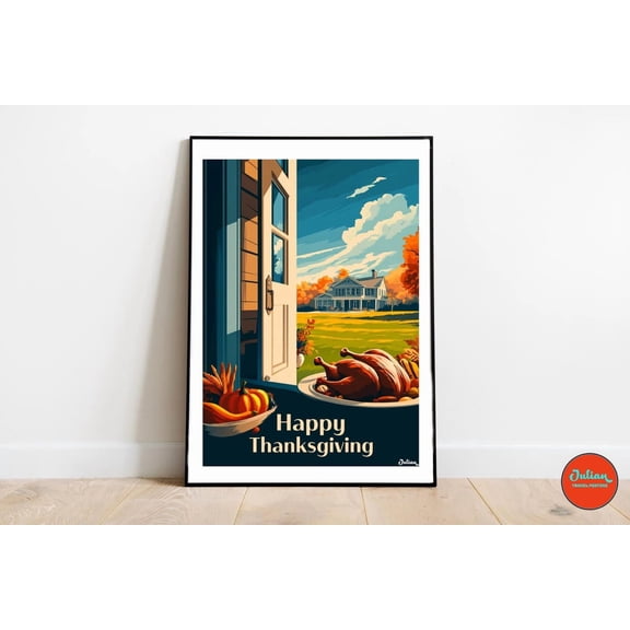 Thanksgiving Turkey Dinner Art Print Southern Home Poster Wall Art For Decor Present , Poster Print Only