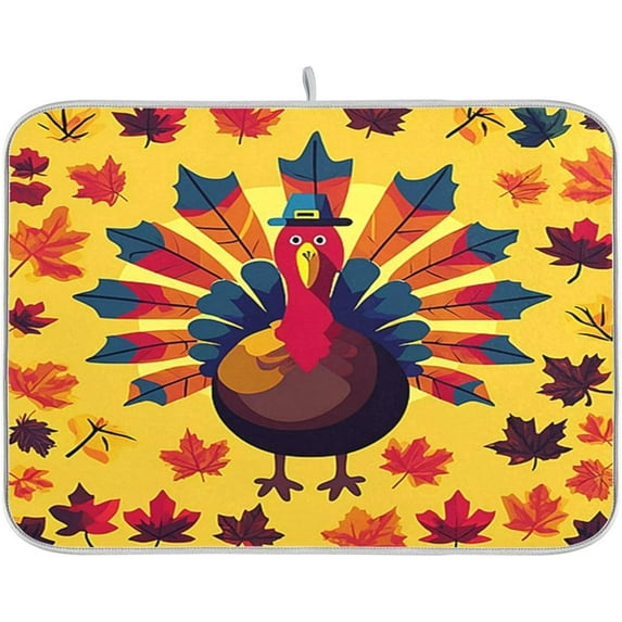 Thanksgiving Turkey Dish Drying Mat For Kitchen Counter Fall Maple Leaves Absorbent Pad Dishes Drainer Mats Quick Dry Rack Coffee Bar Home Decors -