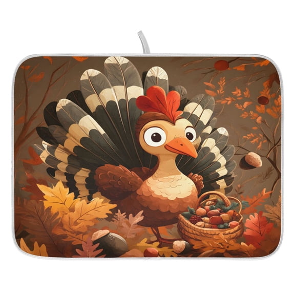Thanksgiving Turkey Dish Drying Mat for Kitchen, Quick Drying Absorbent Soft Durable 16" x 18"