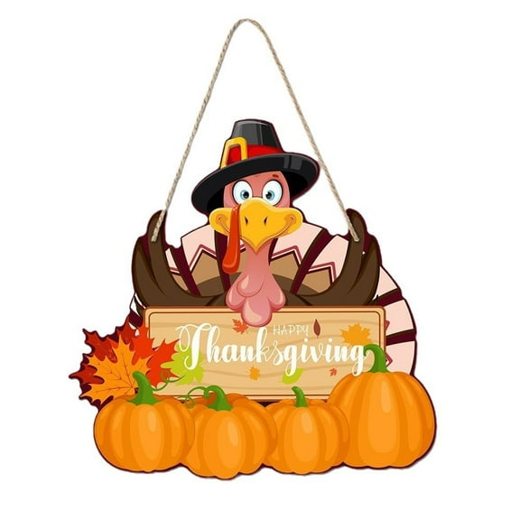 Thanksgiving Turkey Door Hanger Give Thanks Wooden Door Decor,  Hanging Turkey Door Sign for Fall Autumn Harvest Farmhouse Home,Orange,11.8*11.24,Thanksgiving