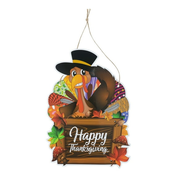 Thanksgiving Turkey Door Sign Decor Wooden Wreath For Front Door Hanger Yard Farmhouse Home Gobble Sign Rustic Autumn Sunflowers Pumpkins Thanksgiving Party