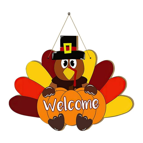 Thanksgiving Turkey Door Sign, Welcome Wreath for Front Door, Wood Fall Hanger for Home Indoor Outdoor Decor