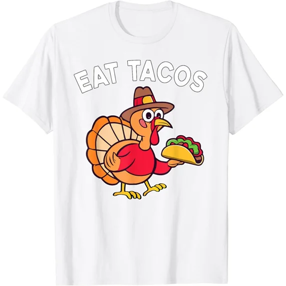 Thanksgiving Turkey Eat Tacos Funny Mexican Food Holiday Graphic Unisex T-Shirt ,up to size 5XL